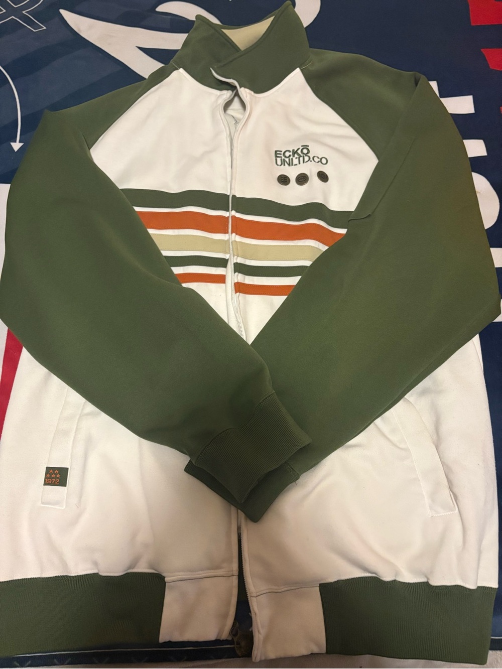 Ecko Unlimited Olive Green, White & Orange Striped Track Jacket